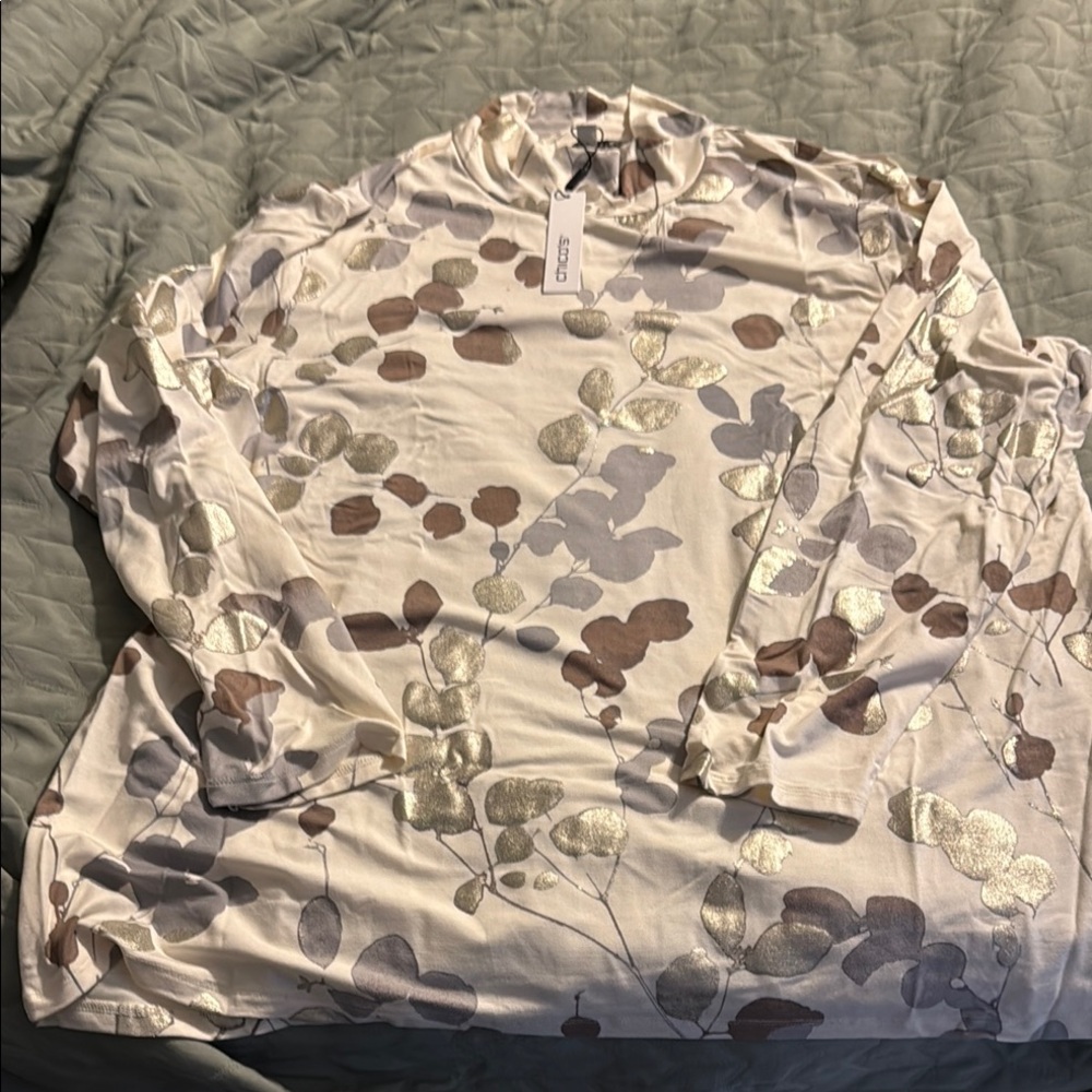 Zara Cream and Brown Leaf Print Top